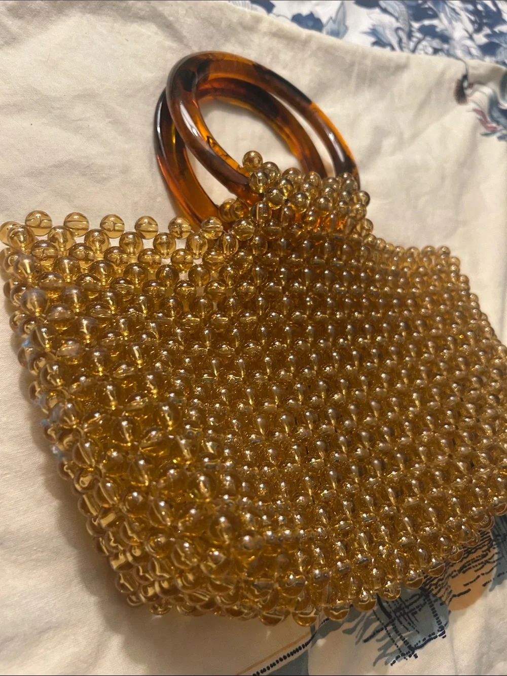 Source Unknown Amber Beaded Shoulder Bag with Tortoiseshell Handle